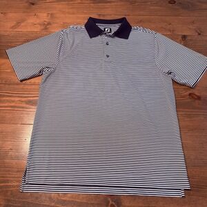 FootJoy FJ Polo Shirt Blue Striped‎ Golf Mens Medium Performance Nautical Preppy